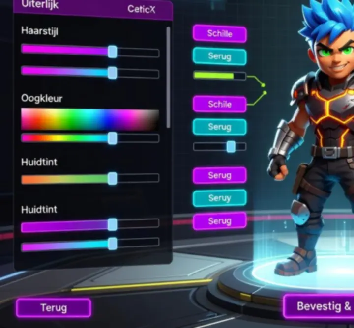 Scherm voor het aanmaken en aanpassen van een eigen DAILYPLAYPOINT personage